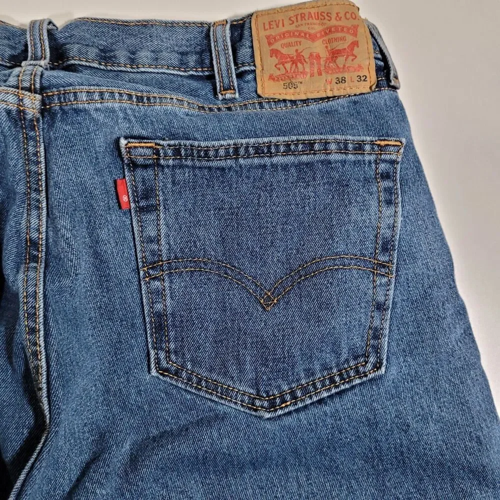 Men's Levis 505 Jeans 38x32‎ (36x32) Dark Wash Straight Leg Regular Fit Red Tab